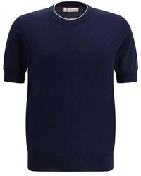Brunello Cucinelli - Monochromes baumwoll-t-shirt mit gerippten details - Lyst
