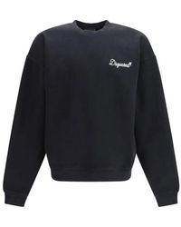 DSquared² - Hoodies & Sweatvesten ,Zwart ,Katoen Katoenen Sweater Met Ronde Hals En Geribbelde Manchetten En Zoom - Lyst