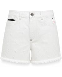 Philipp Plein - Korte Broeken ,Wit ,Denim Hot Pants - Lyst