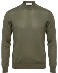 Roberto Collina - Truien & Vesten ,Groen ,Wol Merino Trui Met Opstaande Kraag - Lyst