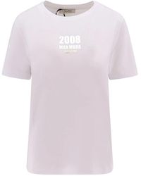 Max Mara - Tops ,Wit ,Katoen T-Shirt Met Ronde Hals En Print Op De Voorkant - Lyst