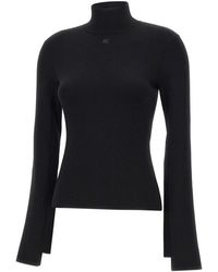 Courreges - Truien & Vesten ,Zwart ,Polyester Interlock Mockneck Sweater - Lyst