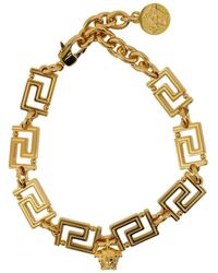 Versace - Gouden Metalen Armband Met Kalfsleer - Lyst