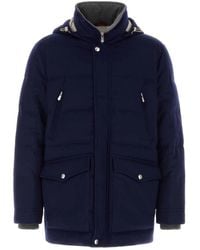 Brunello Cucinelli - Jassen ,Blauw ,Wol Gewatteerd Wollen Jas - Lyst