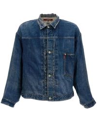 Junya Watanabe - Jassen ,Blauw ,Denim Denim Print Linnen Jas - Lyst