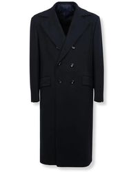 Kiton - Jassen ,Blauw ,Leer Lange Double-Breasted Jas - Lyst