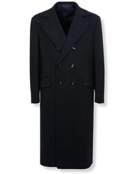 Kiton - Jassen ,Blauw ,Leer Lange Double-Breasted Jas - Lyst