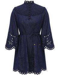 Zimmermann - Kleedjes ,Blauw ,Denim Coco Geborduurd Denim Jurk - Lyst