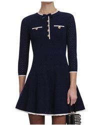 Self-Portrait - Pointelle Gebreide Mini Jurk - Lyst