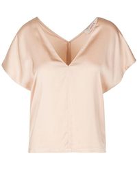 Jucca - Satin V-Ausschnitt Top Mit Kurzen Ärmeln - Lyst