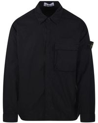 Stone Island - Jassen ,Zwart ,Katoen Stretch Katoen Canvas Overshirt - Lyst