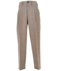 Ami Paris - Broeken ,Bruin ,Wol Gestreepte Wollen Broek Met Dubbele Plooi - Lyst
