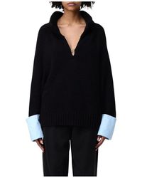 Twinset - Schwarzer V-Ausschnitt Strickpullover - Lyst