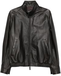 Emporio Armani - Jassen ,Zwart ,Leer Leren Blouson Jas - Lyst