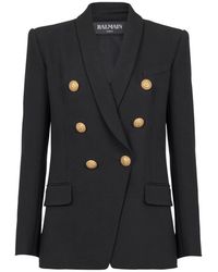 Balmain - Jassen ,Zwart ,Wol Double-Breasted Wollen Jas - Lyst