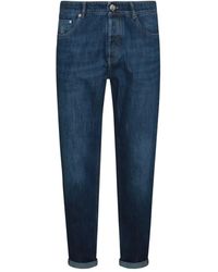 Brunello Cucinelli - Jeans ,Blauw ,Denim Blauwe Denim Jeans Met Ritssluiting - Lyst