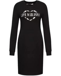 Love Moschino - Vestido negro de algodón con logo metálico - Lyst
