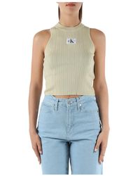 Calvin Klein - Geripptes ärmelloses top mit logopatch - Lyst