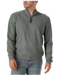 Pure Path - Truien & Vesten ,Grijs ,Katoen Regular Fit Zig Zag Half Zip Truien - Lyst
