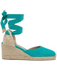 Castañer - Schoenen ,Groen ,Katoen Espadrille Met 7 Cm Hak - Lyst