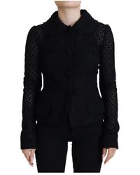 Dolce & Gabbana - Giacca nera in lana lavorata a maglia con colletto a bottone - Lyst