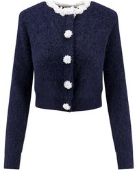 Self-Portrait - Truien & Vesten ,Blauw ,Wol Cardigan Met Bloem Parel Knopen - Lyst