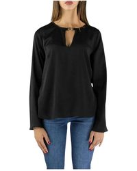 Liu Jo - Overhemden ,Zwart ,Polyester Losvallende Tuniek Met Uitlopende Manchetten - Lyst