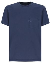 Fay - Tops ,Blauw ,Katoen Blauw T-Shirt Met Korte Mouwen En Borstzak - Lyst