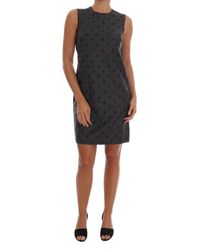 Dolce & Gabbana Polka Gestippelde Schede Wollen Jurk - Grijs