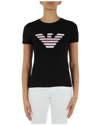 Emporio Armani - T-shirt in cotone stretch con stampa logo - Lyst