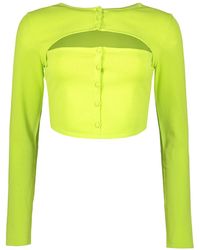 DSquared² - Tops ,Groen ,Polyester Geribbelde Crop Top Met Uitsparing Aan De Voorkant - Lyst