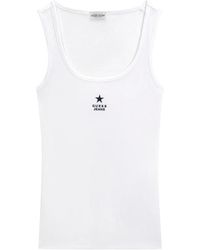 Guess - Tops ,Wit ,Katoen Slim Rib Tanktop Met Geborduurde Ster - Lyst