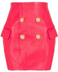 Balmain - Rokken ,Roze ,Leer Korte Lamsvacht Rok - Lyst