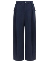 Brunello Cucinelli - Broeken ,Blauw ,Katoen Broek Met Wijde Pijpen Van Katoen En Zijde - Lyst