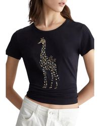 Liu Jo - T-shirt di lusso con stampa giraffa nero - Lyst