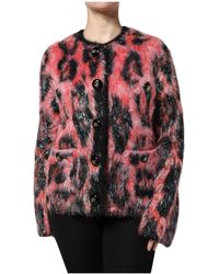 Dolce & Gabbana - Truien & Vesten ,Veelkleurig ,Wol Rode Mohair Wol Knoop-Down Cardigan - Lyst