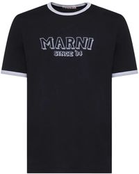 Marni - Tops ,Blauw ,Katoen T-Shirt Met Ronde Hals En Print - Lyst