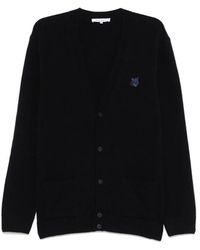 Maison Kitsuné - Truien & Vesten ,Blauw ,Wol Fox Head Patch Lamswollen Cardigan - Lyst