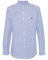 Ralph Lauren - Wit Katoenen Overhemd Met Blauw Logo - Lyst