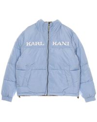 Karlkani - Jassen ,Blauw ,Polyester Omkeerbare Retro Puffer Jas Lichtblauw/Bruin - Lyst