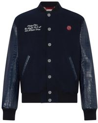 Philipp Plein - Jassen ,Blauw ,Wol Varsity Bomber Cocco Sleeves Los Angeles - Lyst
