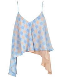 Semicouture - Top De Ramiè Con Escote En V Y Volantes, Mujer, Talla - Lyst