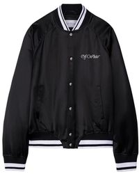 Off-White c/o Virgil Abloh - Jassen ,Zwart ,Satijn Zwart Satijnen Bomberjack Met Geborduurd Logo - Lyst