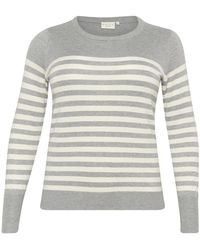 Kaffe - Truien & Vesten ,Grijs ,Gestreepte Gebreide Trui Grijs Melange/Turtledove - Lyst