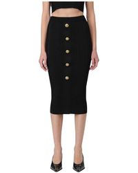 Balmain - Geribbelde Gebreide Midi Rok Met Knoopdetail - Lyst