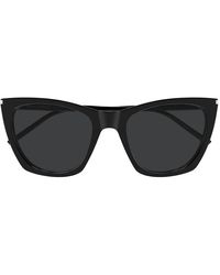 Saint Laurent - Sl 214 Kate Thin 001 Glanzend Grijze Zonnebril - Lyst