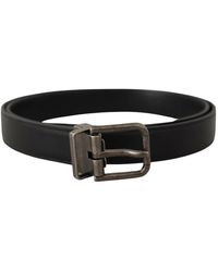 Dolce & Gabbana - Schwarzer kalbsledergürtel mit silberfarbener metallschnalle - Lyst