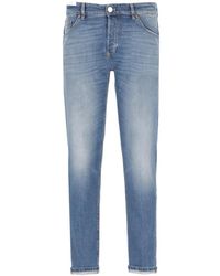 PT Torino - Blaue baumwolljeans mit lederetikett - Lyst