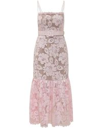 Self-Portrait - Ruffle-Hem Lace Midi Dress - Lyst