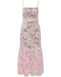 Self-Portrait - Ruffle-Hem Lace Midi Dress - Lyst